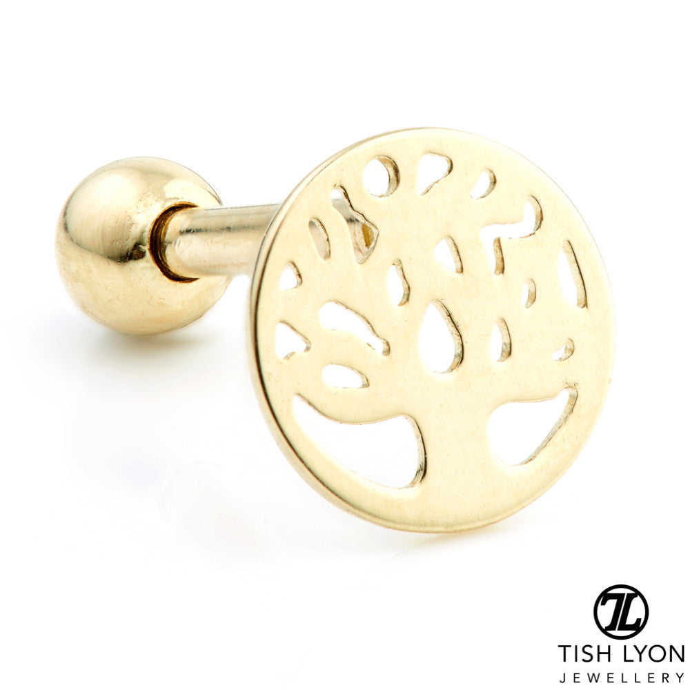 Tree Of Life Solid Gold Cartilage Barbell Earring