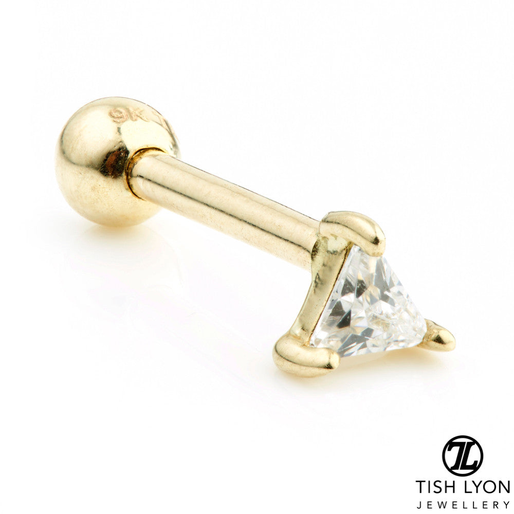 Triangle Gem 14 Carat Solid Gold Cartilage Barbell Earring