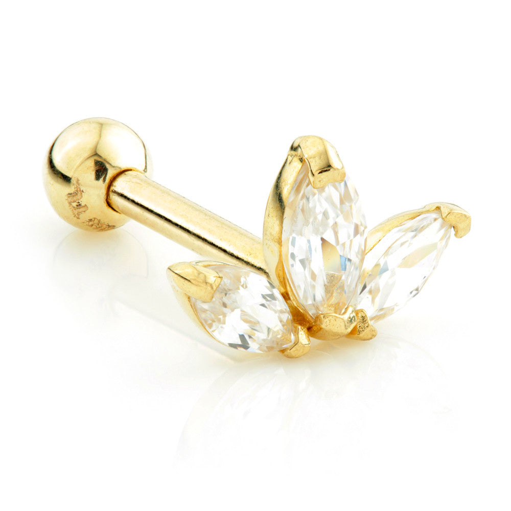 TL 9 Carat Gold Jewelled Fleur-de-lis Cartilage Bar