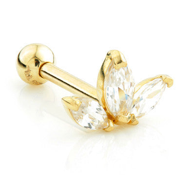 TL 14 Carat Gold Jewelled Fleur-de-lis Cartilage Bar