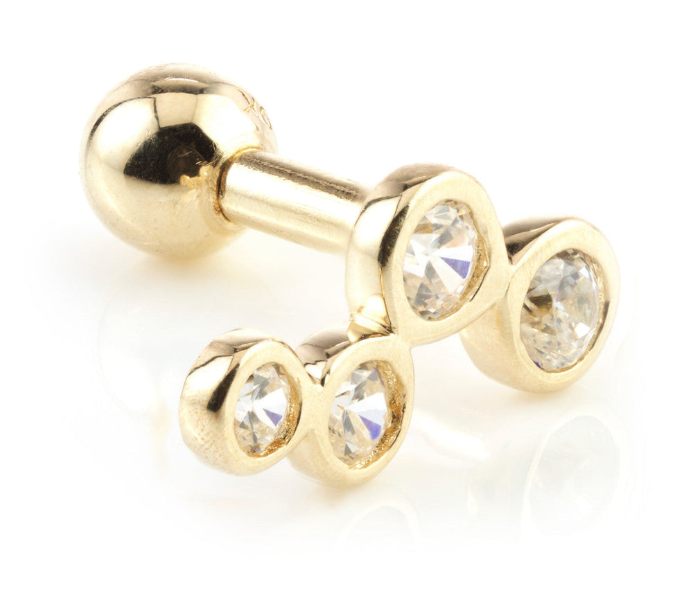 Zig-Zag Gem Solid Gold Cartilage Barbell Earring