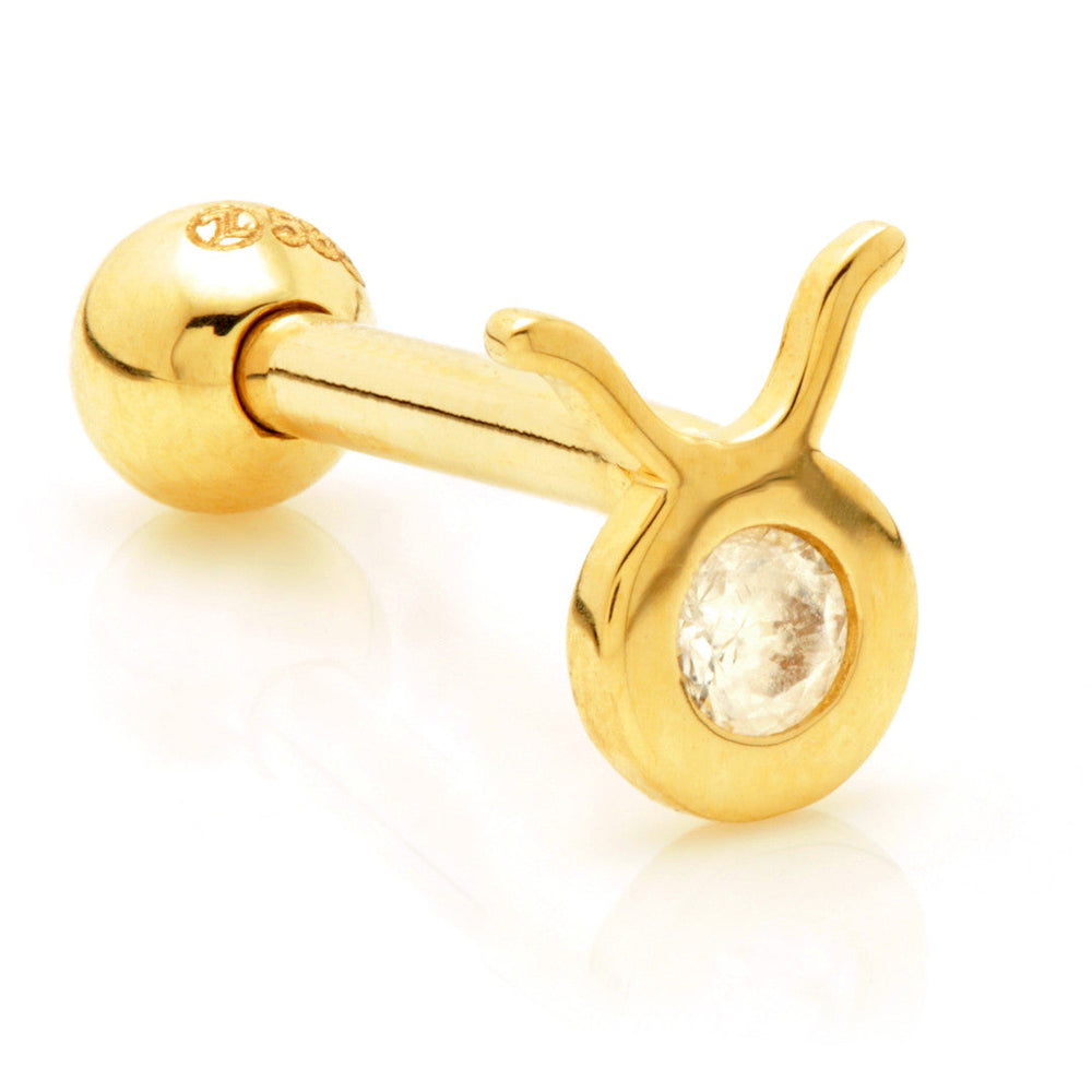 Taurus Solid Gold Jewelled Zodiac Microbar