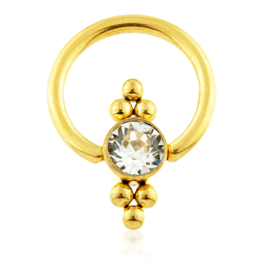 Yellow Gold Ti BCR with Double Tri Dot Gem Flat Disk