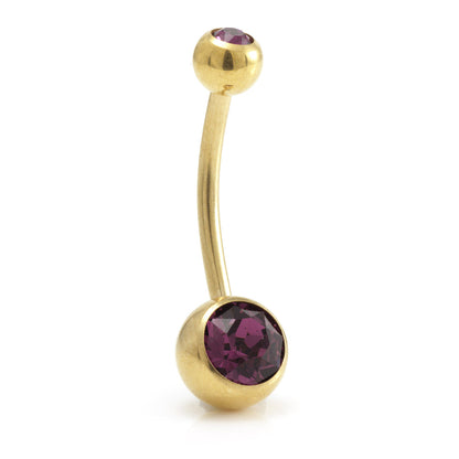Zircon Gold Steel Double Jewelled Navel Bar