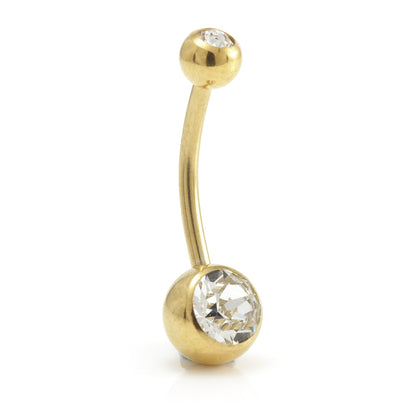 Zircon Gold Steel Double Jewelled Navel Bar