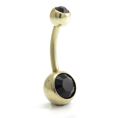 Zircon PVD Gold Ti Double Jewelled Navel Bar