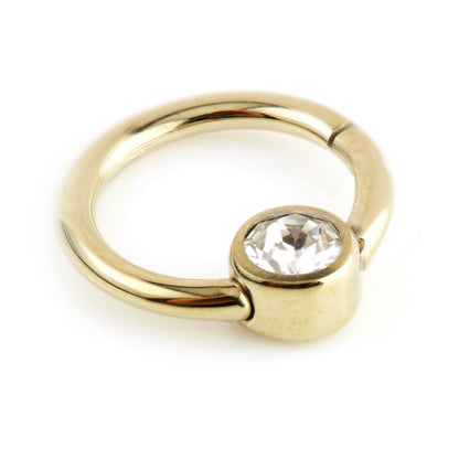 Zircon Gold Steel Hinge Segment Ring with Gem Disk