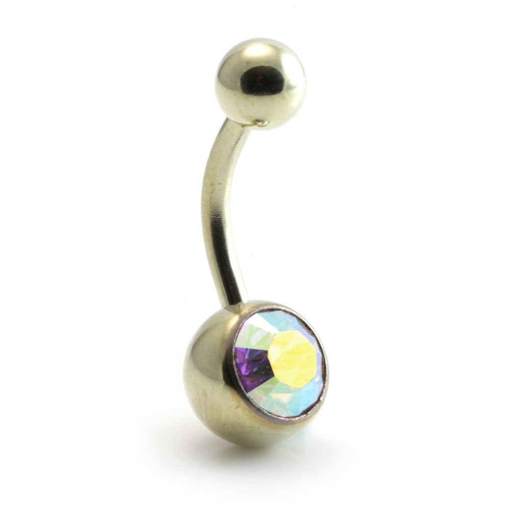 Zircon Gold Steel Jewelled Navel Bar