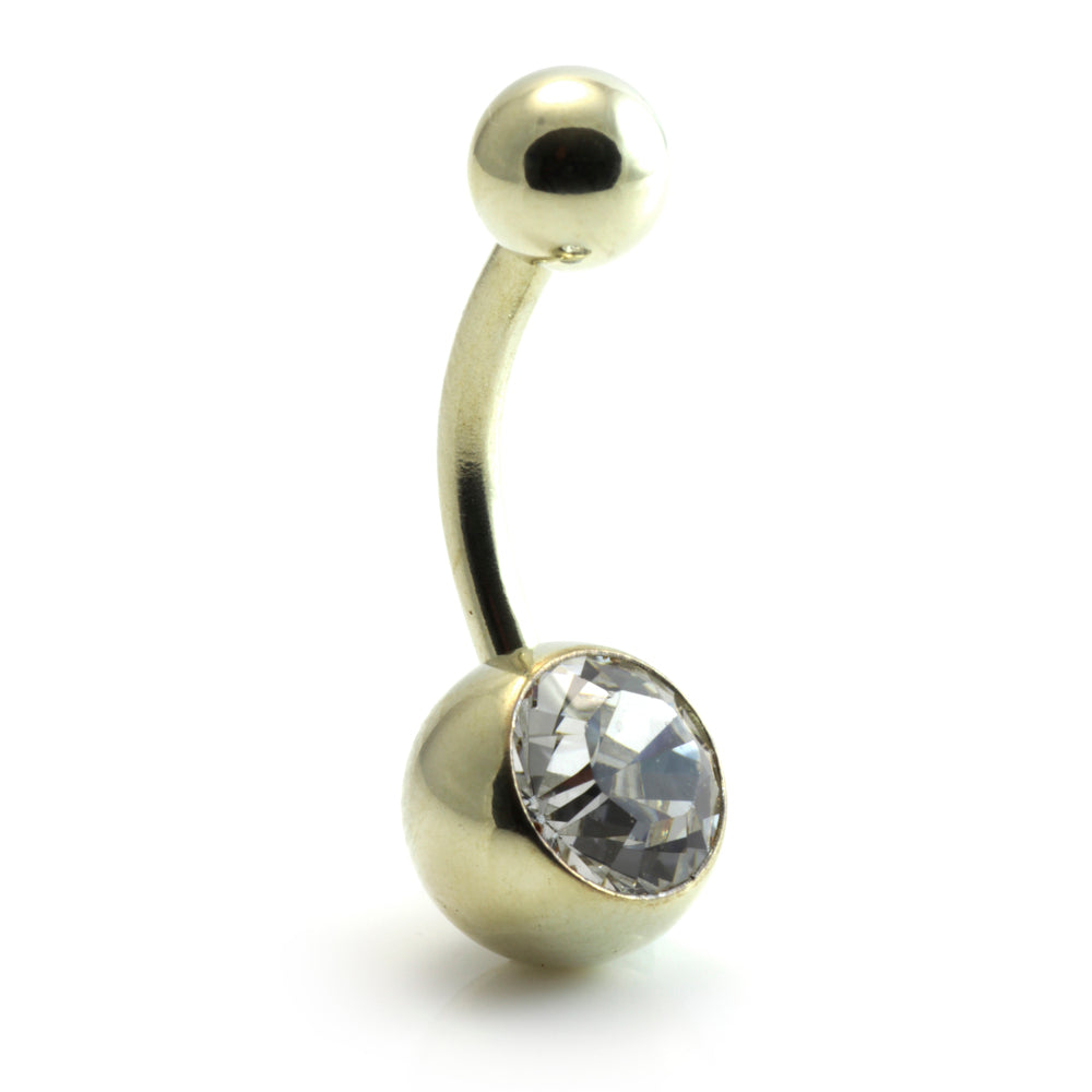 Zircon Gold Steel Jewelled Navel Bar