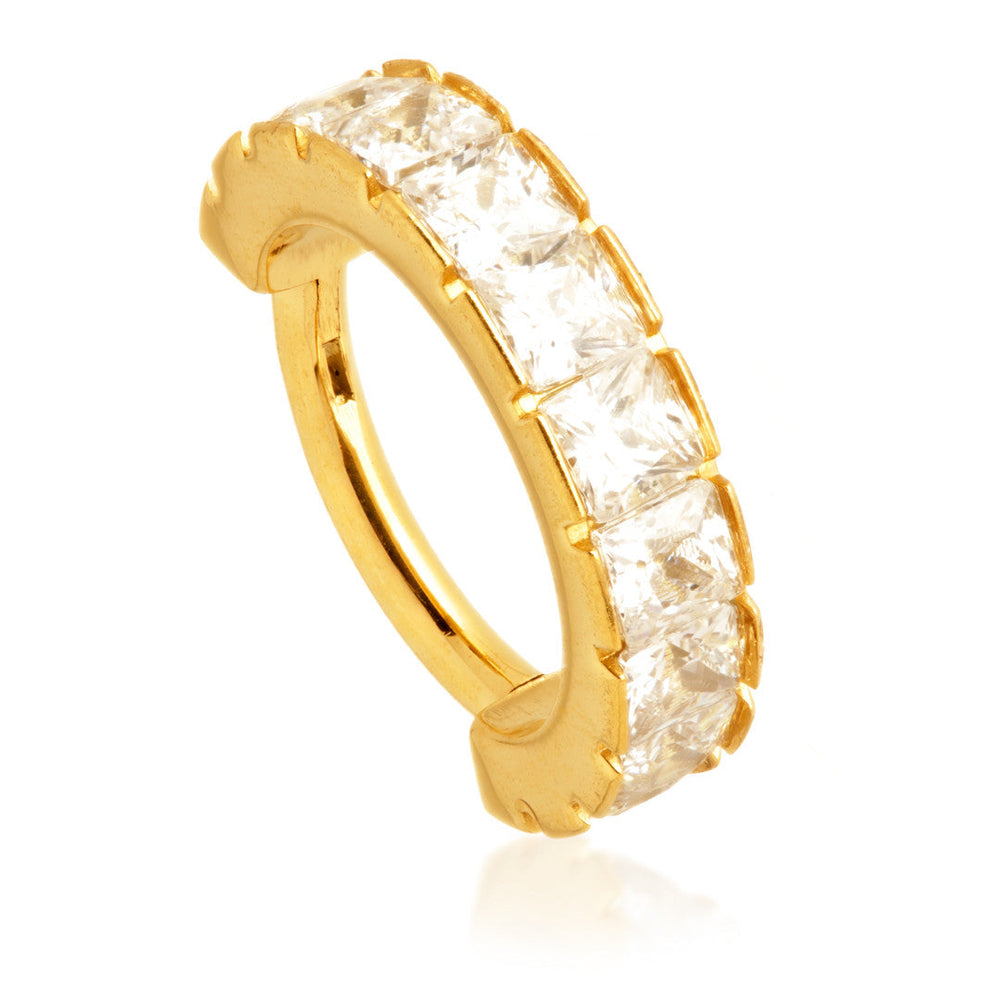 Zircon Gold Titanium Couture Jewelled Square Cut Hinged Ring