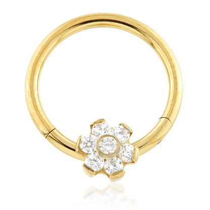 Zircon Gold Ti Forward Flower Gem Hinged Micro Ring