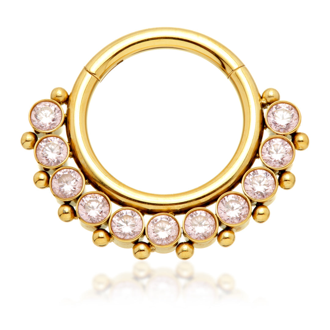 Zircon Gold Ti Front Facing Jewelled Cluster Hinged Ring