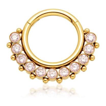 Zircon Gold Ti Front Facing Jewelled Cluster Hinged Ring