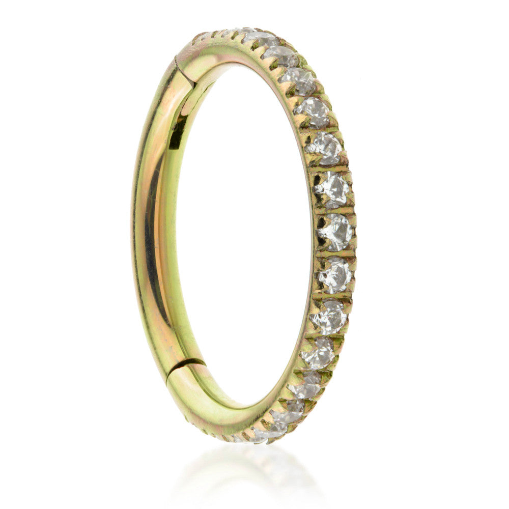 Zircon Gold Ti Full Pave Gems Hinged Micro Ring