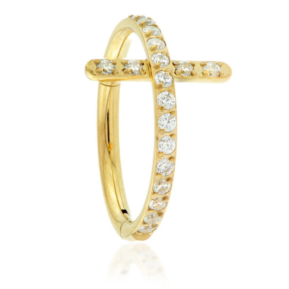Zircon Gold Ti Hinged Cross Crystal Ring