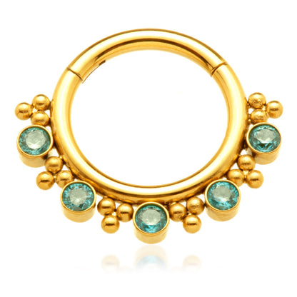Zircon Gold Ti Jewelled Tribal Bead Cluster Hinged Ring