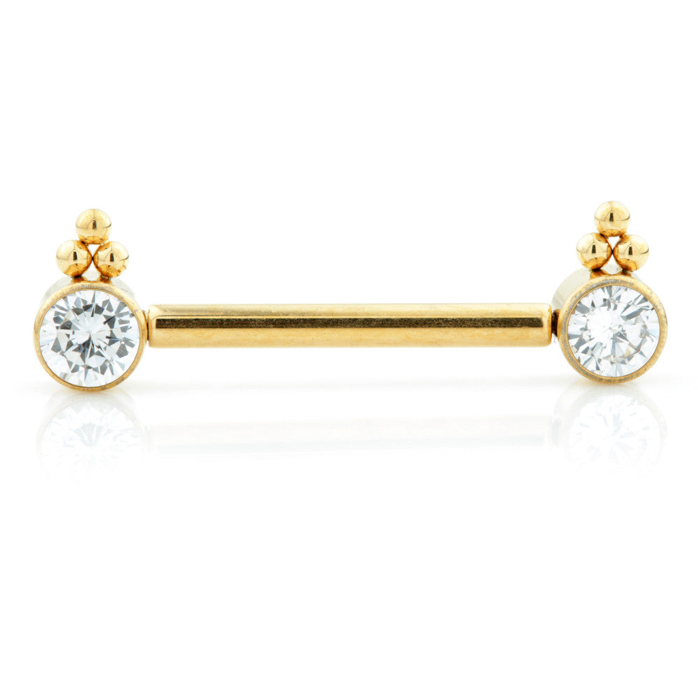 Zircon Gold Ti Threadless Forward Facing Double Jewelled Disk Barbell