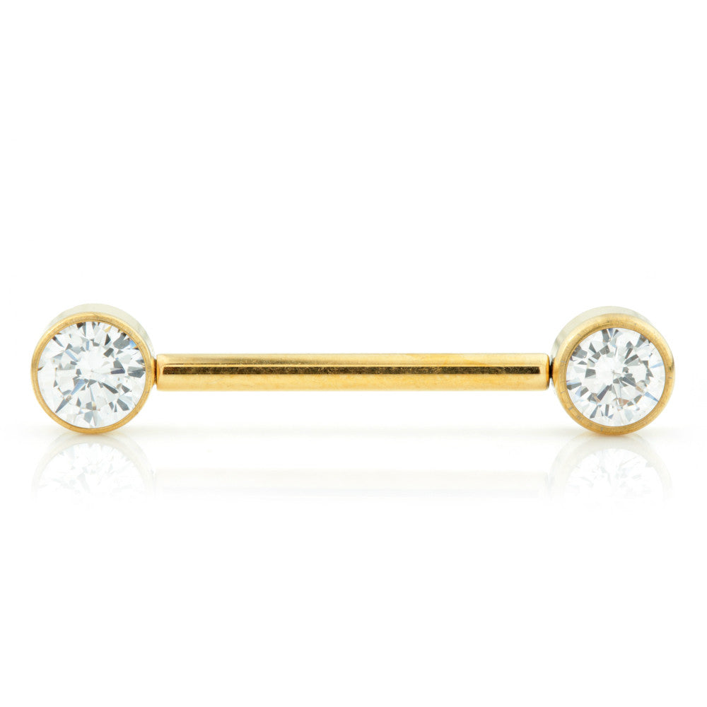 Zircon Gold Ti Threadless Forward Facing Double Jewelled Plain Disk Barbell