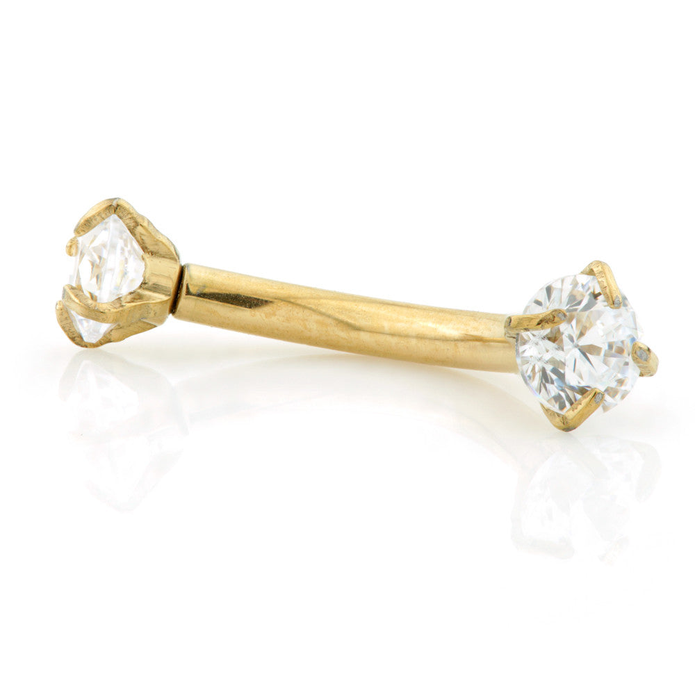 Zircon Gold Titanium Banana Bar with Double Prong Set Gems