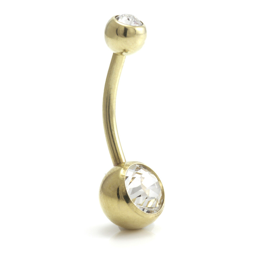 Zircon Gold Titanium Double Jewelled Navel Bar