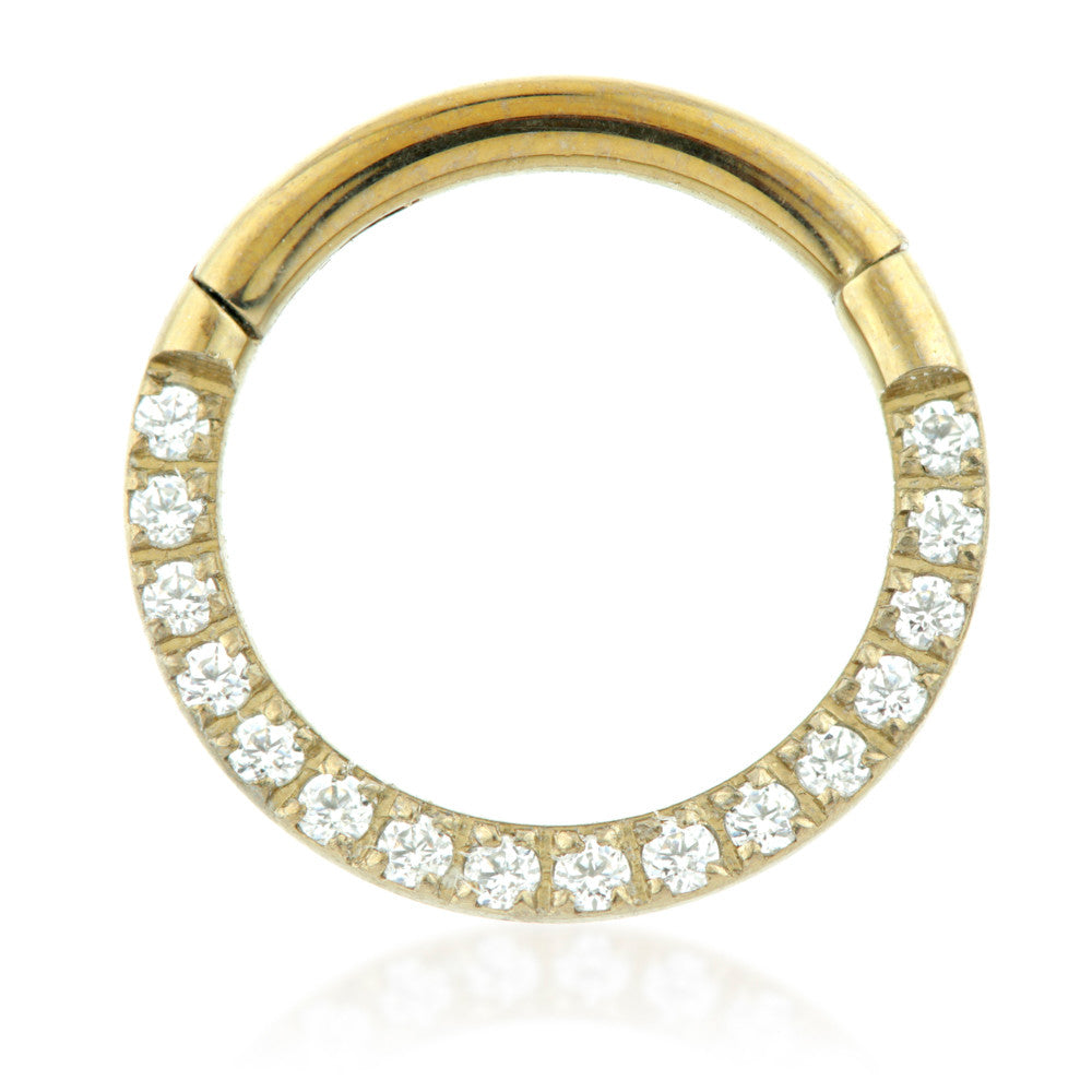 Zircon Gold Titanium Front Pave Gems Hinged Micro Ring
