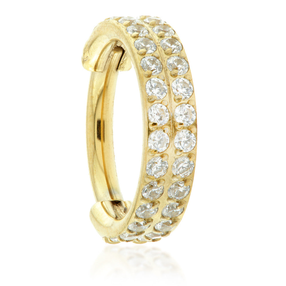 Zircon Gold Titanium Hinged Double Jewelled Hinge Ring