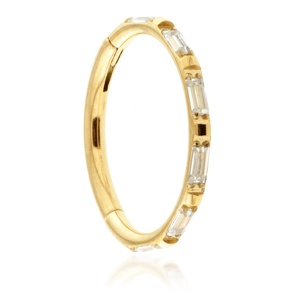 Zircon Gold Titanium Jewelled Baguette Hinged Micro Ring - 1.2mm