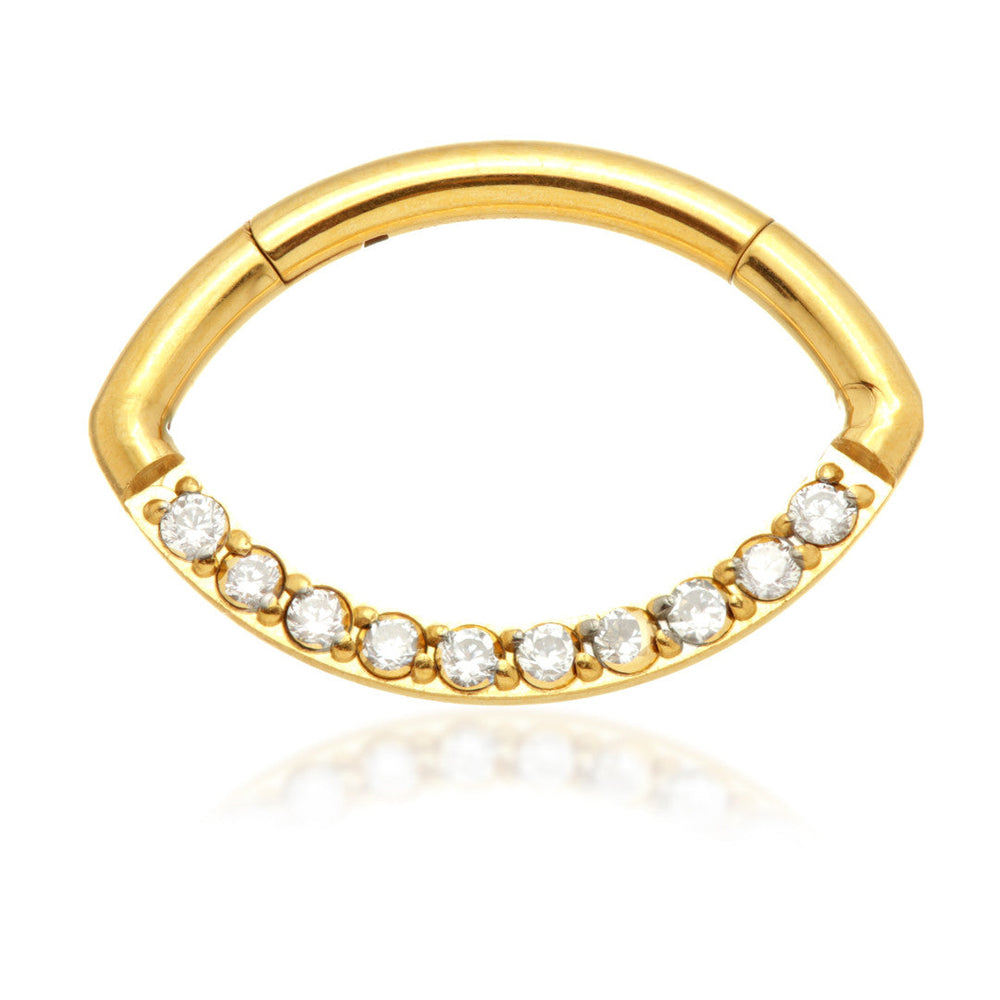 Zircon Gold Titanium Pave Marquise Shaped Hinged Daith Ring