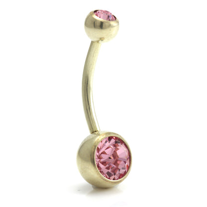 Zircon PVD Gold Ti Double Jewelled Navel Bar