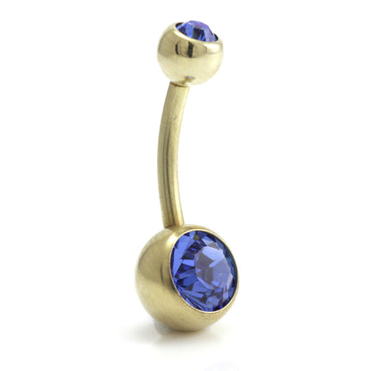 Zircon PVD Gold Ti Double Jewelled Navel Bar