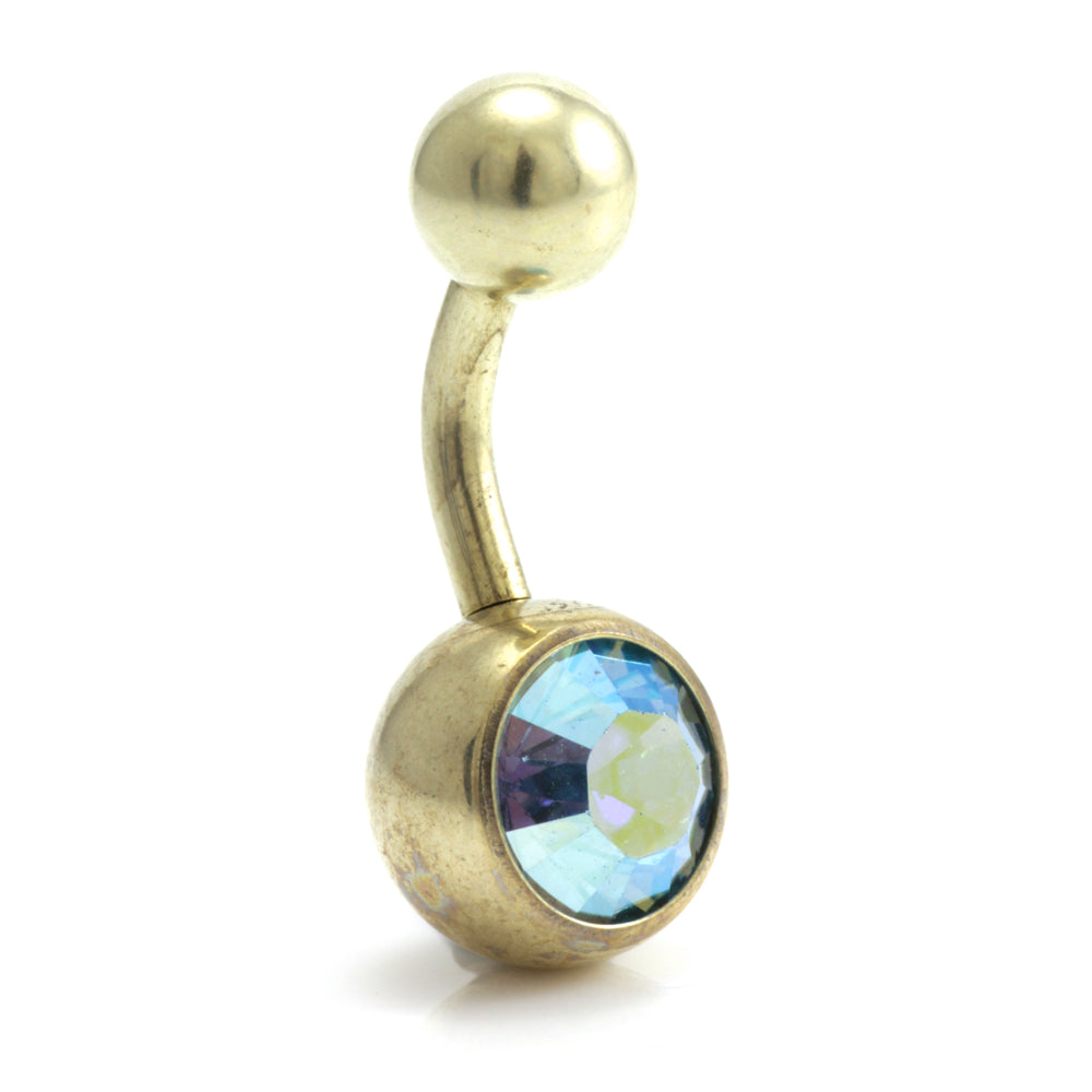 Zircon PVD Gold Ti Single Jewelled Navel Bar