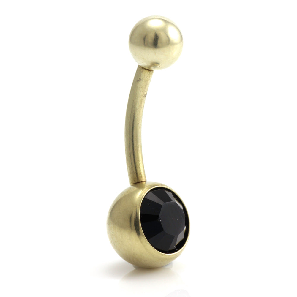 Zircon PVD Gold Ti Single Jewelled Navel Bar