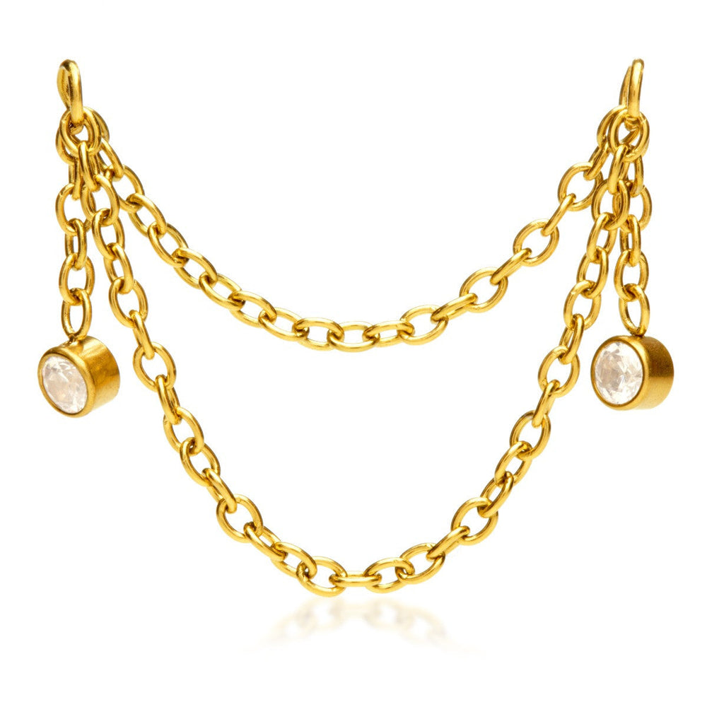Zircon Gold Steel Hanging Double Chain with Hanging Gems