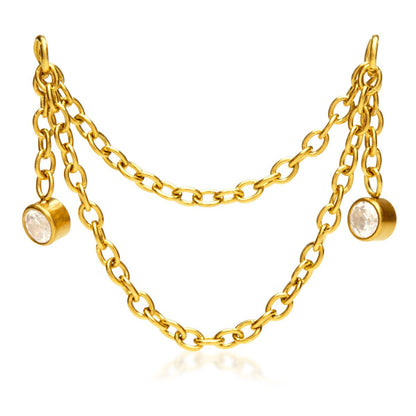 Zircon Gold Steel Hanging Double Chain with Hanging Gems