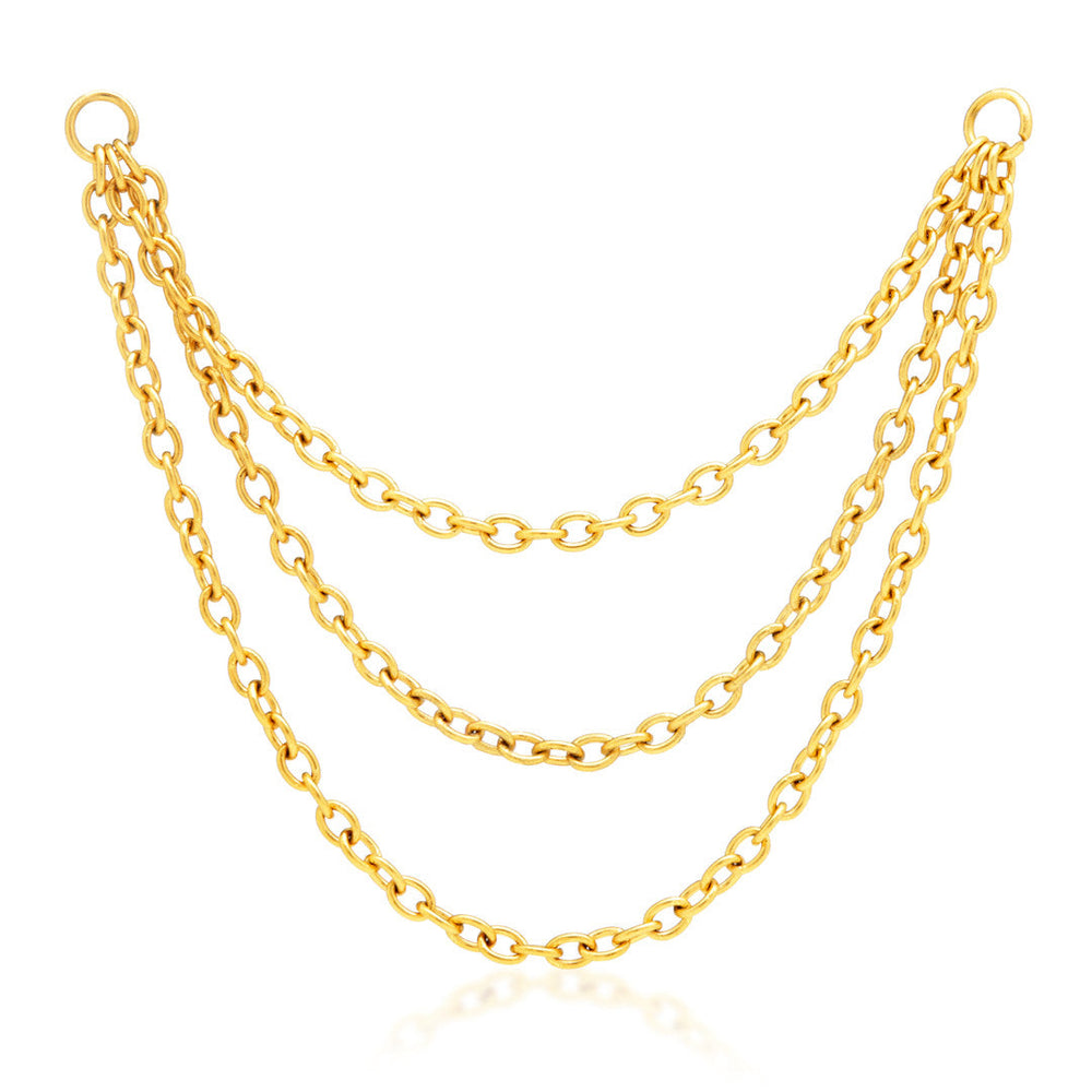 Zircon Gold Steel Triple Hanging Chain Charm