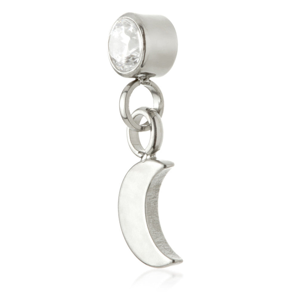 Ti Internal Jewelled Bezel Attachment with Hanging Crescent Moon Charm