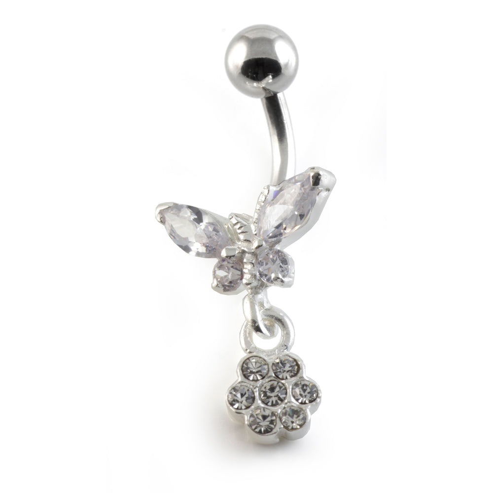 Butterfly Flower Silver & Steel Navel