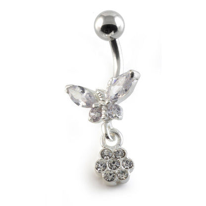 Butterfly Flower Silver & Steel Navel
