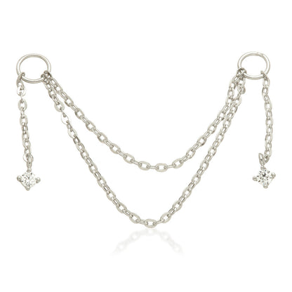 Solid 14ct Gold Hanging Double Chain Charm with Hanging Gems