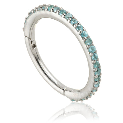 TL - Gold Swiss Blue Topaz Pave Eternity Hinge Ring