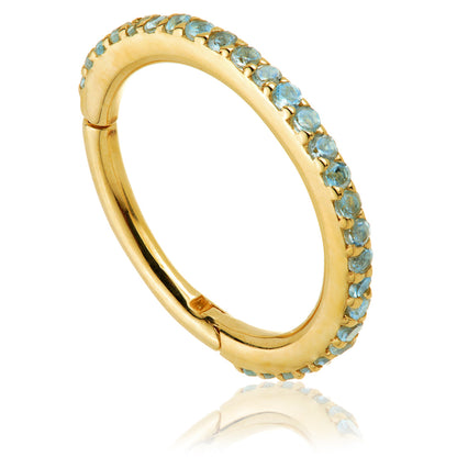 TL - Gold Swiss Blue Topaz Pave Eternity Hinge Ring