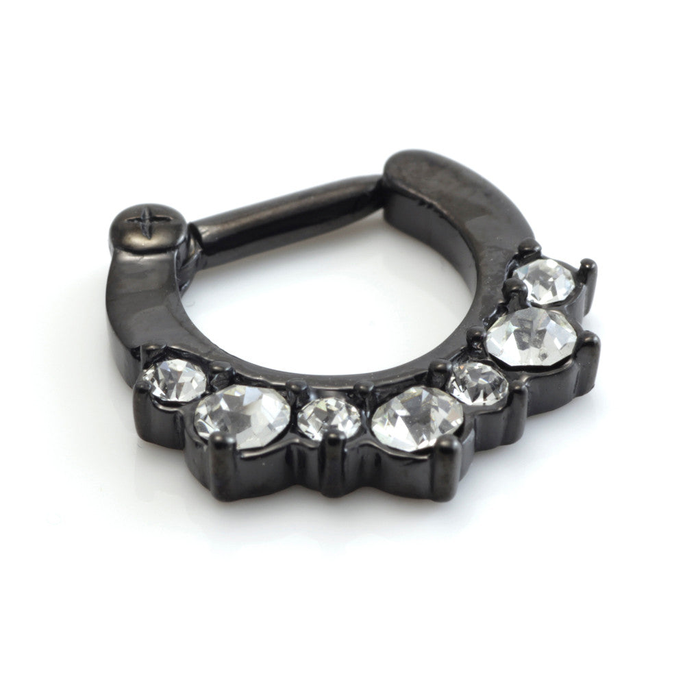 Black Steel 7 Jewelled Septum Ring