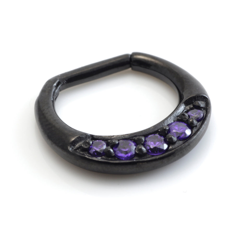Black Steel Jewelled Septum Ring