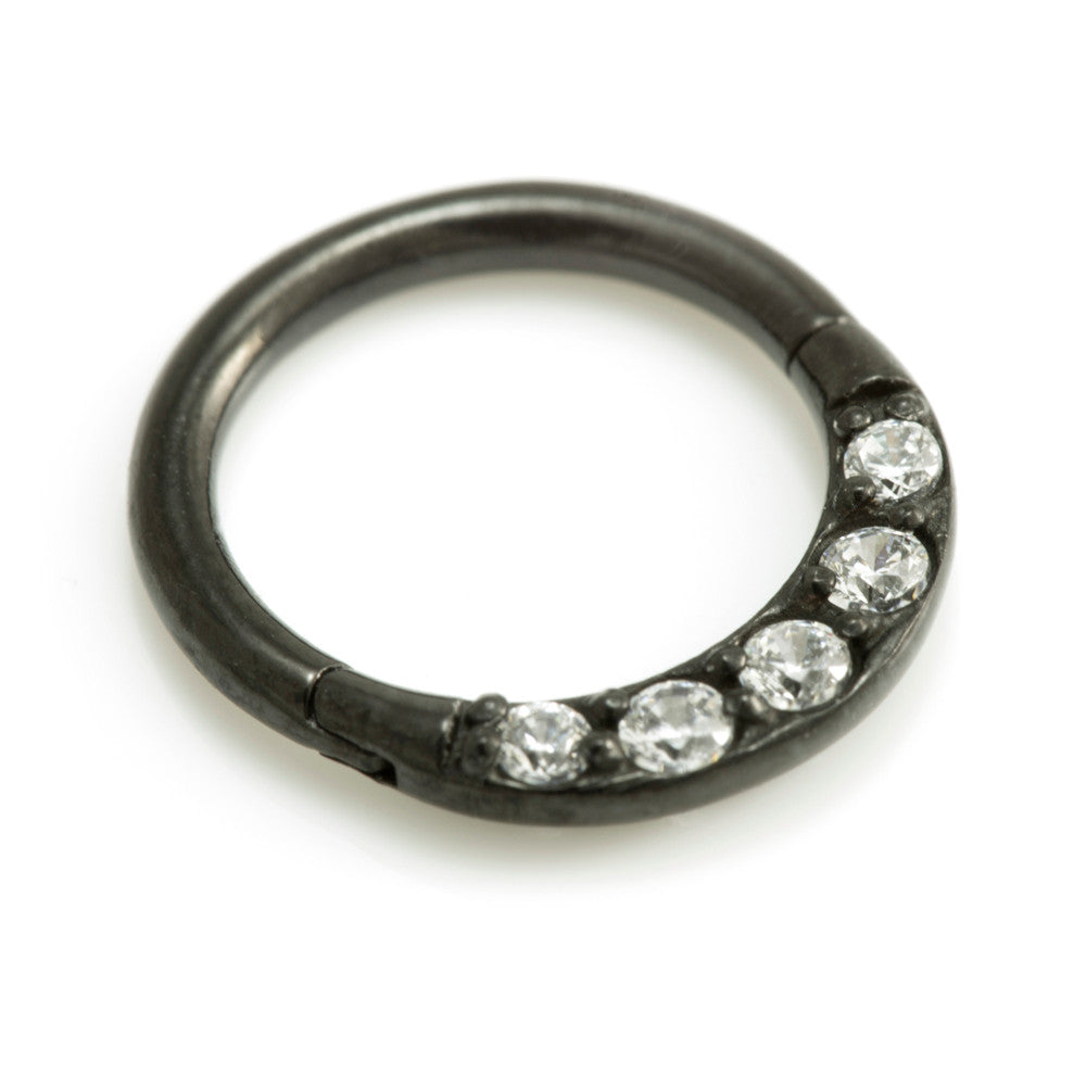 Black Steel Pave Gems Front Facing Hinged Ring