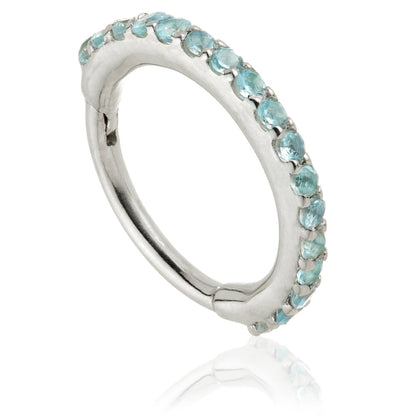 TL - Gold Swiss Blue Topaz Pave Eternity Hinge Ring