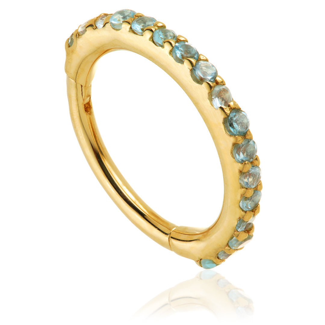 TL - Gold Swiss Blue Topaz Pave Eternity Hinge Ring