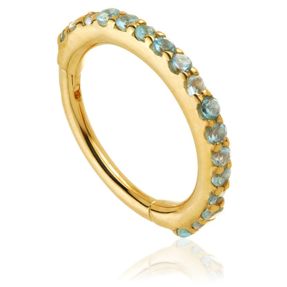 TL - Gold Swiss Blue Topaz Pave Eternity Hinge Ring