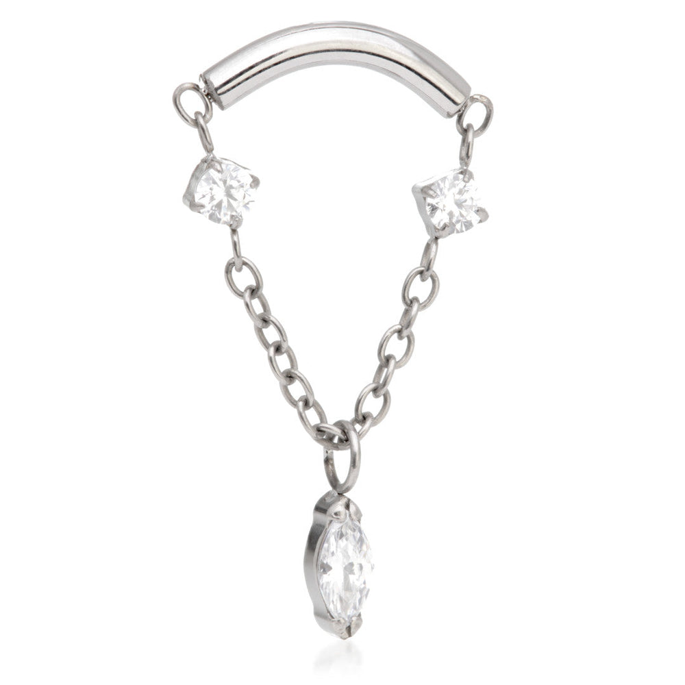 Ti Internal Curved Bar with Hanging Gem Chain Attachment