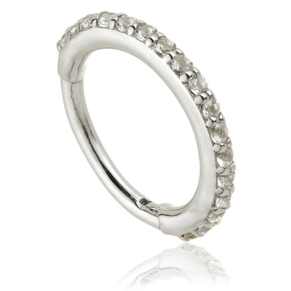 TL - Gold White Topaz Pave Eternity Hinge Ring