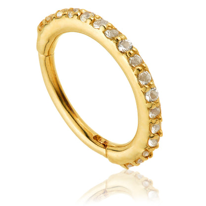 TL - Gold White Topaz Pave Eternity Hinge Ring